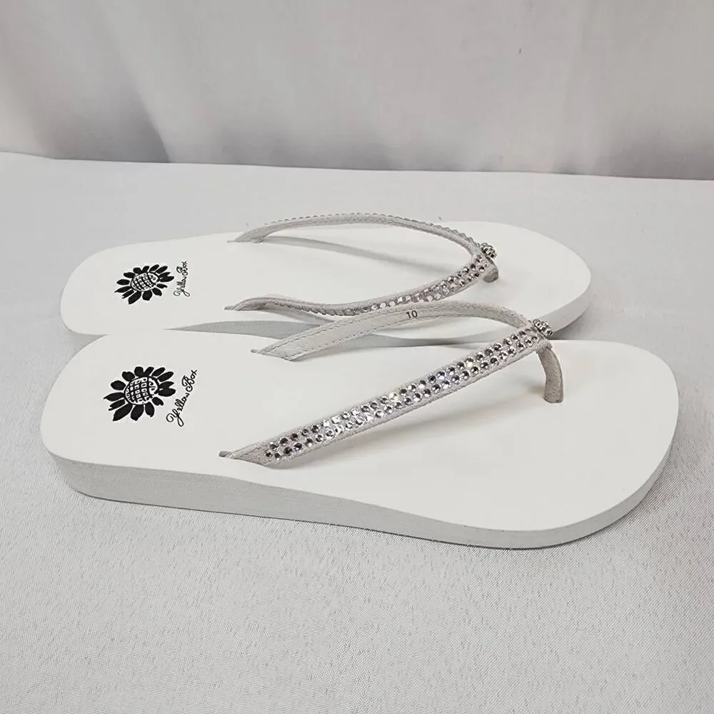 Yellow Box Size 10 Women's Jello Rhinestone Sandals White Beach Summer Comfort N - Picture 2 of 8
